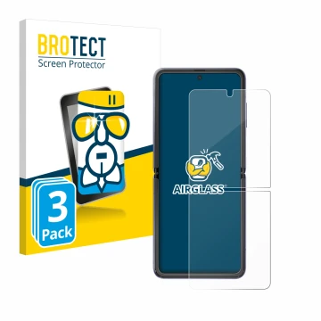 Parte frontal de un envase de producto con el logotipo de la marca BROTECT. Al lado se muestra el dispositivo Samsung Galaxy Z