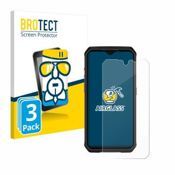 Parte frontal de un envase de producto con el logotipo de la marca BROTECT. Al lado se muestra el dispositivo Ulefone Armor 9 