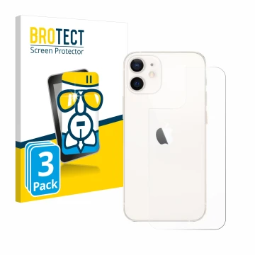 Parte frontal de un envase de producto con el logotipo de la marca BROTECT. Al lado se muestra el dispositivo Apple iPhone 12 