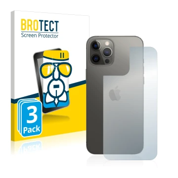 Parte frontal de un envase de producto con el logotipo de la marca BROTECT. Al lado se muestra el dispositivo Apple iPhone 12 