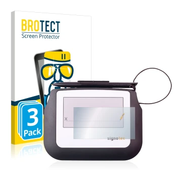Parte frontal de un envase de producto con el logotipo de la marca BROTECT. Al lado se muestra el dispositivo Signotec Signatu