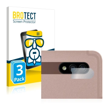 Parte frontal de un envase de producto con el logotipo de la marca BROTECT. Al lado se muestra el dispositivo Samsung Galaxy T