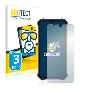 Parte frontal de un envase de producto con el logotipo de la marca BROTECT. Al lado se muestra el dispositivo Ulefone Armor 8 