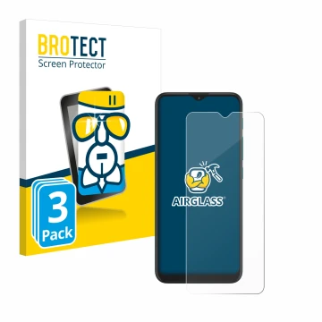 Parte frontal de un envase de producto con el logotipo de la marca BROTECT. Al lado se muestra el dispositivo Motorola Moto G9