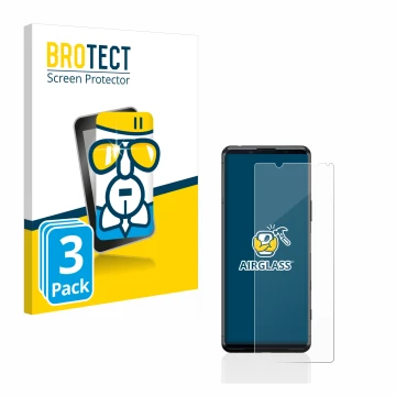 Parte frontal de un envase de producto con el logotipo de la marca BROTECT. Al lado se muestra el dispositivo Sony Xperia 5 II