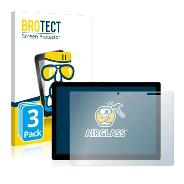 Parte frontal de un envase de producto con el logotipo de la marca BROTECT. Al lado se muestra el dispositivo Chuwi UBook X co