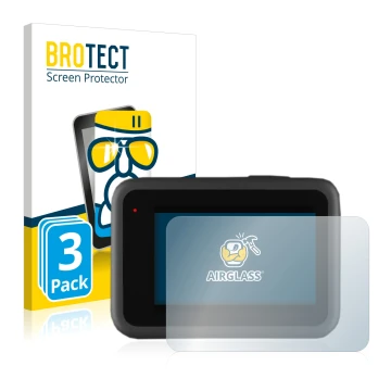 Parte frontal de un envase de producto con el logotipo de la marca BROTECT. Al lado se muestra el dispositivo GoPro Hero 9 Bla