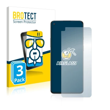 Parte frontal de un envase de producto con el logotipo de la marca BROTECT. Al lado se muestra el dispositivo OnePlus 8T con s