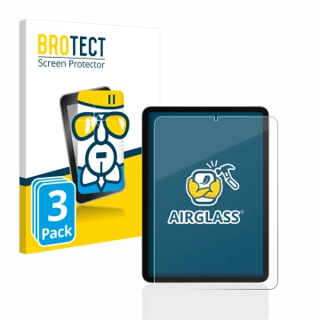 Parte frontal de un envase de producto con el logotipo de la marca BROTECT. Al lado se muestra el dispositivo Apple iPad Air 4