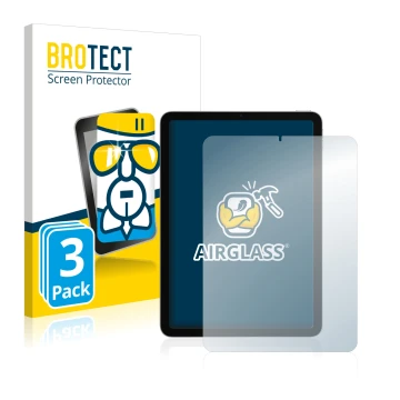 Parte frontal de un envase de producto con el logotipo de la marca BROTECT. Al lado se muestra el dispositivo Apple iPad Air 4
