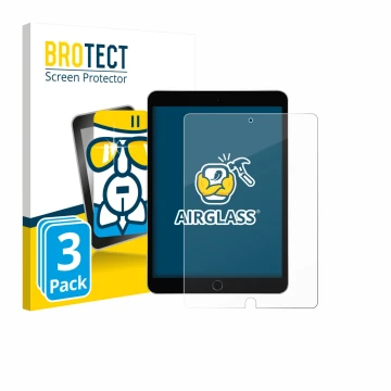 Parte frontal de un envase de producto con el logotipo de la marca BROTECT. Al lado se muestra el dispositivo Apple iPad 10.2