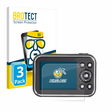 Parte frontal de un envase de producto con el logotipo de la marca BROTECT. Al lado se muestra el dispositivo Vtech Kidizoom V
