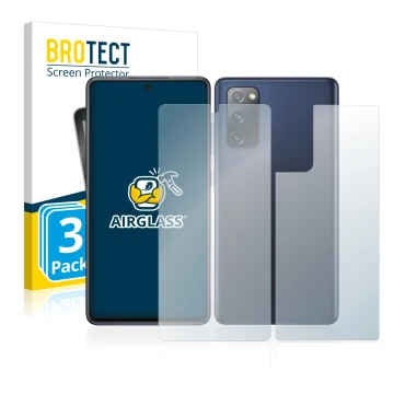 Parte frontal de un envase de producto con el logotipo de la marca BROTECT. Al lado se muestra el dispositivo Samsung Galaxy S