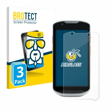 Parte frontal de un envase de producto con el logotipo de la marca BROTECT. Al lado se muestra el dispositivo Zebra TC57x con 