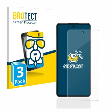 Parte frontal de un envase de producto con el logotipo de la marca BROTECT. Al lado se muestra el dispositivo Samsung Galaxy A