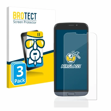 Parte frontal de un envase de producto con el logotipo de la marca BROTECT. Al lado se muestra el dispositivo Doro 8050 Plus c