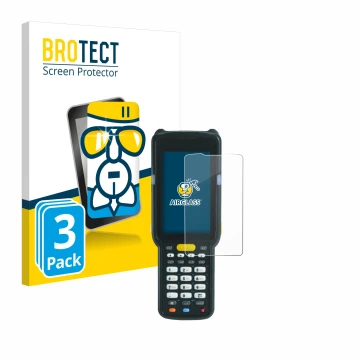 Parte frontal de un envase de producto con el logotipo de la marca BROTECT. Al lado se muestra el dispositivo Zebra MC3300X co