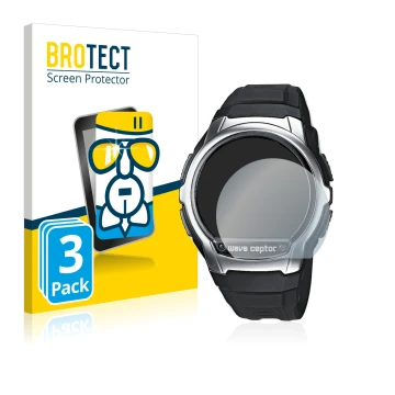 Parte frontal de un envase de producto con el logotipo de la marca BROTECT. Al lado se muestra el dispositivo Casio Wave Cepto