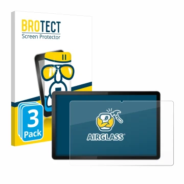 Parte frontal de un envase de producto con el logotipo de la marca BROTECT. Al lado se muestra el dispositivo Lenovo Tab P11 (
