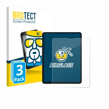 Parte frontal de un envase de producto con el logotipo de la marca BROTECT. Al lado se muestra el dispositivo Apple iPad Pro 1