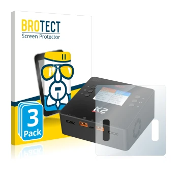 Parte frontal de un envase de producto con el logotipo de la marca BROTECT. Al lado se muestra el dispositivo ISDT Smart Duo C