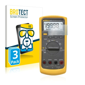 Parte frontal de un envase de producto con el logotipo de la marca BROTECT. Al lado se muestra el dispositivo Fluke 87v con su