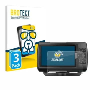 Parte frontal de un envase de producto con el logotipo de la marca BROTECT. Al lado se muestra el dispositivo Garmin Striker V