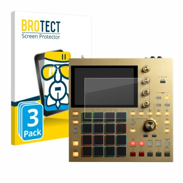 Parte frontal de un envase de producto con el logotipo de la marca BROTECT. Al lado se muestra el dispositivo Akai MPC One con