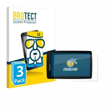 Parte frontal de un envase de producto con el logotipo de la marca BROTECT. Al lado se muestra el dispositivo BMW Navigator VI