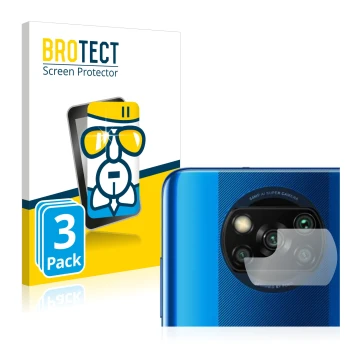 Parte frontal de un envase de producto con el logotipo de la marca BROTECT. Al lado se muestra el dispositivo Xiaomi Poco X3 P