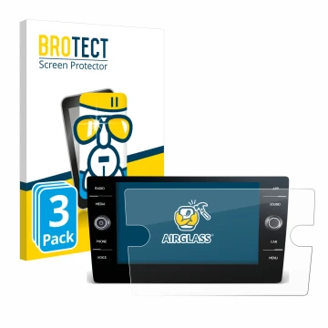 Parte frontal de un envase de producto con el logotipo de la marca BROTECT. Al lado se muestra el dispositivo Volkswagen Tigua