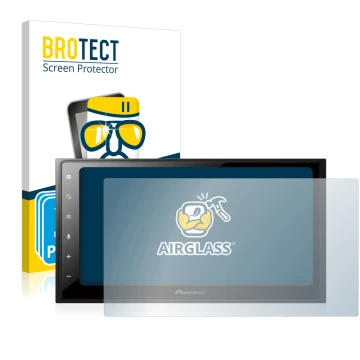 Parte frontal de un envase de producto con el logotipo de la marca BROTECT. Al lado se muestra el dispositivo Pioneer SPH-DA25