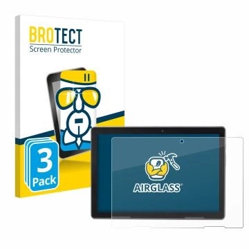 Parte frontal de un envase de producto con el logotipo de la marca BROTECT. Al lado se muestra el dispositivo MEDION Lifetab P