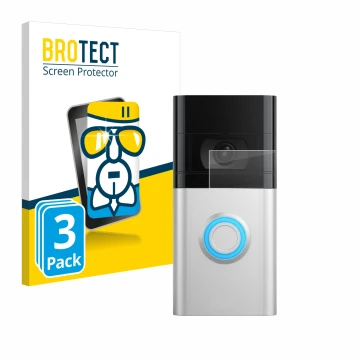 Parte frontal de un envase de producto con el logotipo de la marca BROTECT. Al lado se muestra el dispositivo Ring Video Doorb