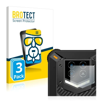 Parte frontal de un envase de producto con el logotipo de la marca BROTECT. Al lado se muestra el dispositivo Oukitel WP15 5G 