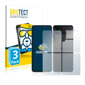 Parte frontal de un envase de producto con el logotipo de la marca BROTECT. Al lado se muestra el dispositivo Samsung Galaxy Z