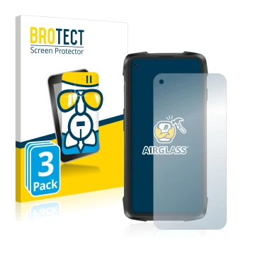 Parte frontal de un envase de producto con el logotipo de la marca BROTECT. Al lado se muestra el dispositivo Cubot King Kong 