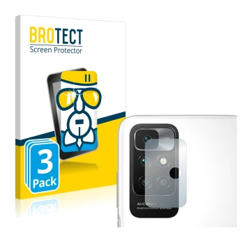 Parte frontal de un envase de producto con el logotipo de la marca BROTECT. Al lado se muestra el dispositivo Xiaomi Redmi 10 