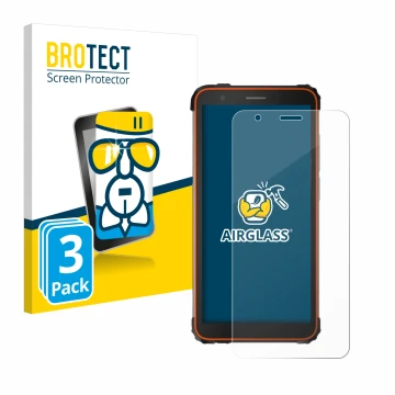 Parte frontal de un envase de producto con el logotipo de la marca BROTECT. Al lado se muestra el dispositivo Blackview BV6600