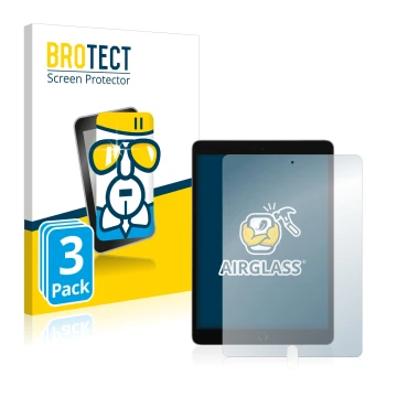 Parte frontal de un envase de producto con el logotipo de la marca BROTECT. Al lado se muestra el dispositivo Apple iPad 10.2