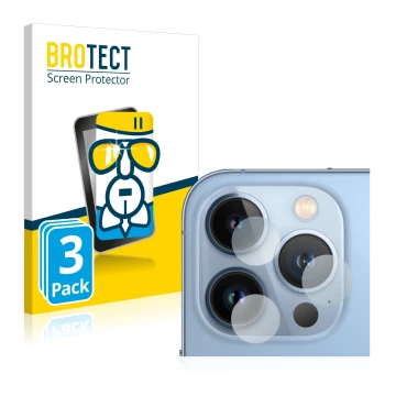 Parte frontal de un envase de producto con el logotipo de la marca BROTECT. Al lado se muestra el dispositivo Apple iPhone 13 