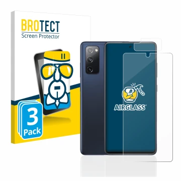 Parte frontal de un envase de producto con el logotipo de la marca BROTECT. Al lado se muestra el dispositivo Samsung Galaxy S