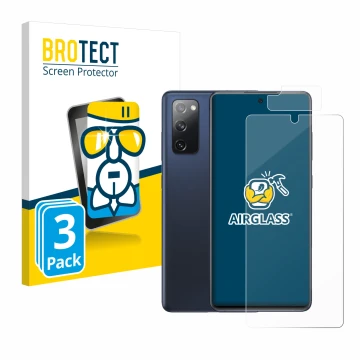 Parte frontal de un envase de producto con el logotipo de la marca BROTECT. Al lado se muestra el dispositivo Samsung Galaxy S