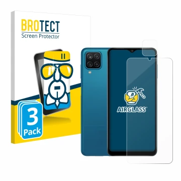 Parte frontal de un envase de producto con el logotipo de la marca BROTECT. Al lado se muestra el dispositivo Samsung Galaxy A