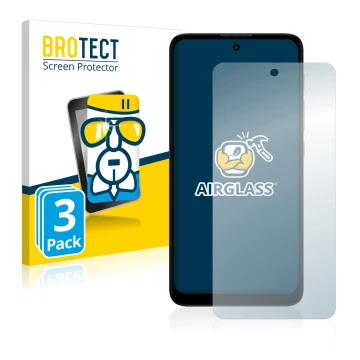 Parte frontal de un envase de producto con el logotipo de la marca BROTECT. Al lado se muestra el dispositivo Motorola Moto E4