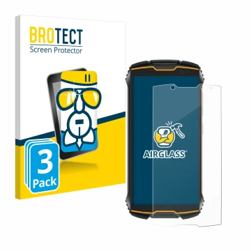 Parte frontal de un envase de producto con el logotipo de la marca BROTECT. Al lado se muestra el dispositivo Cubot King Kong 