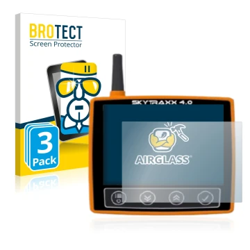 Parte frontal de un envase de producto con el logotipo de la marca BROTECT. Al lado se muestra el dispositivo Skytraxx 4.0 con