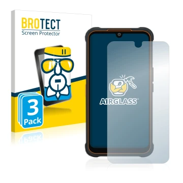 Parte frontal de un envase de producto con el logotipo de la marca BROTECT. Al lado se muestra el dispositivo AGM Glory Pro co