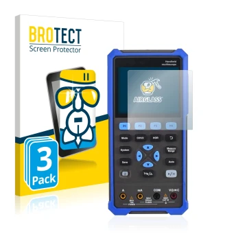 Parte frontal de un envase de producto con el logotipo de la marca BROTECT. Al lado se muestra el dispositivo Owon HDS 200 Ser