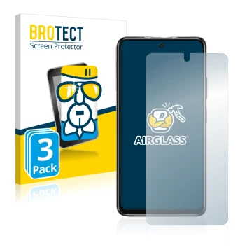 Parte frontal de un envase de producto con el logotipo de la marca BROTECT. Al lado se muestra el dispositivo Xiaomi Poco M4 P